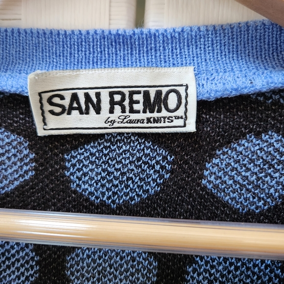 Vintage San Remo Cardigan Blue & Black Dots Women's OS - Picture 4 of 5
